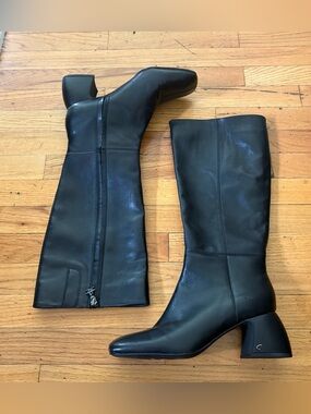 Circus Sam Edelman Black Leather Boots Block Heel Zip Size 11